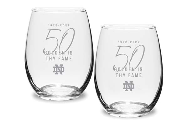 Two wine glasses with the 50 Golden Years logo.